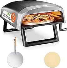 NutriChef Outdoor Pizza Oven with 360° Rotating Pizza Stone | Cooks 12" Pizza in 60 seconds | Adjustable Heat Control Dial, Includes Pizza Peel, Stone & Regulator with Hose | Short Handle