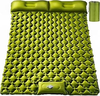 Double Sleeping Pad, Ultralight 4" Extra-Thick Self Inflating Sleeping Mat for 2 Person with Pillow Built-in Foot Pump Portable Camping Mat for Backpacking, Hiking, Traveling, Tent, Camping