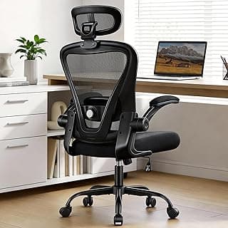 Office Chair, Ergonomic Office Chair with Headrest, Comfy Home Office Desk Chairs with Lumbar Support & Flip-up Armrests, 330LBS High Back Mesh Computer Desk Chair for Home Office, Black