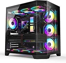 RUIX OV303 ATX Mid-Tower PC Case, Pre-Installed 4 x 120mm Prism ARGB PWM Fans, USB 3.0 & Type-C Ports, High-Airflow Gaming Computer Case - Black