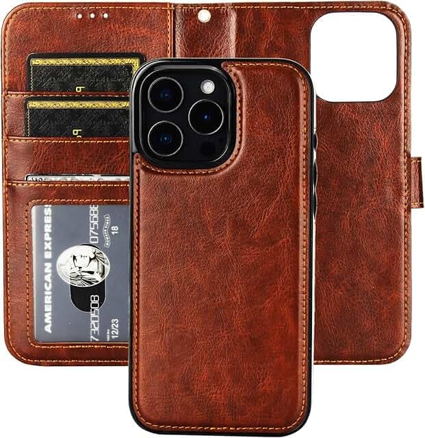 Bocasal Detachable Wallet Case for iPhone 16 Pro Max RFID Blocking Card Slots Holder Premium PU Leather Magnetic Kickstand Shockproof Wrist Strap Removable Flip Protective Cover 5G 6.9 inch (Brown)