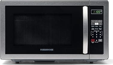 Farberware 1.1 Cu. Ft. Countertop Microwave Oven – 1000 Watts Power, Auto Cook Settings, Defrost, Easy Clean and Child Safety Lock - Stainless