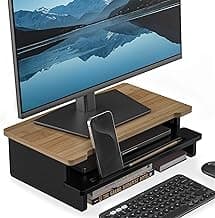 Monitor Stand Monitor Stand Riser for Desk,Wood Desk Shelf Storage Organizer with Phone Tablet Holder (16.5 Inch, Black & Dark Bamboo)