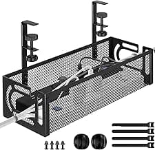 Under Desk Cable Management Tray, 15.7'' No Drill Steel Desk Cable Organizers, Wire Management Tray Cable Management Rack (1 Pack-Black)