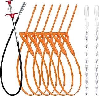 35.5inch Drain Clog Remover(1pcs), 25inch Drain Snake Hair Remover(6pcs) ＆ Cleaning Brush(2pcs), Hair Catcher Drain Auger Cleaner Tool Set For Toilet, Kitchen Sink, Bathroom Tub, Sewer, 9 Pack