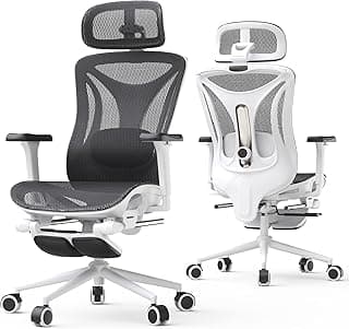 CYKOV Ergonomic Office Chair with Footrest - Adjustable Lumbar Support & Headrest, 90-160° Reclining Mesh Back Computer Chair - Home Office/Gaming, 350lbs Capacity (W-Black, Mesh)