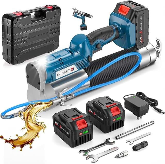 Electric Grease Gun, 12,000 PSI Cordless Grease Gun 2-in-1 Design with 2×6000mAh Batteries, Charger, 39.4" Hose & 90° Coupler, Works with Bulk & Cartridge Grease for Farm, Truck, Construction