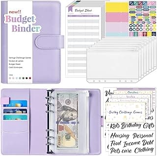 Sooez Budget Binder with Money Saving Challenge, Money Saving Binder with Cash Envelopes, Expense Sheets, Challenge Tracker & Category Labels, Envelope Savings Challenges Book for Home Office School