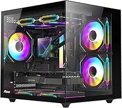 RUIX OV502 M-ATX Mini-Tower PC Case, Pre-Installed 3 x 120mm Prism ARGB PWM Fans, 180° Panoramic Tempered Glass Panel, USB 3.0 Ports, Compact High-Airflow Gaming Computer Case - Black