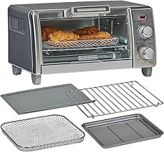 BLACK+DECKER Crisp 'N Bake Air Fry Countertop Convection Toaster Oven, Medium Capacity, 4-Slice, 5-in-1, Fits 9” Pizza, 30-Min Timer, Bake, Broil, Air Fry, Toast, Keep Warm, Stainless Steel