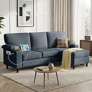 80'' L-Shaped Sectional Sofa with Reversible Storage Ottoman, 3-Seater Teddy Fabric Couch with USB Charger and Cup Holders for Small Space(Dark Grey)