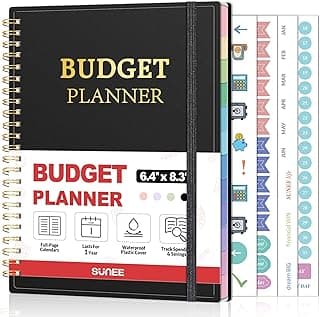 SUNEE Budget Planner - Monthly Budget Book with Expense Tracker Notebook, Undated 12 Month Bill Organizer & Finance Planner to Manage Your Money, A5(6.4" x 8.3") Account Book with Colorful Tab, Black