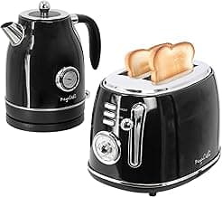 MegaChef 1.7 Liter Electric Tea Kettle and 2 Slice Toaster Combo (Black)