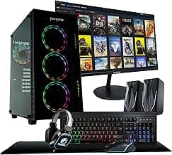 Periphio Terra Gaming PC Computer, AMD Ryzen 5 5600GT up to 4.6GHz with Radeon Vega 7 Graphics, 16GB RAM, 1TB NVMe SSD, WiFi, Windows 11, Black Desktop with RGB Gaming Bundle, 24" Monitor