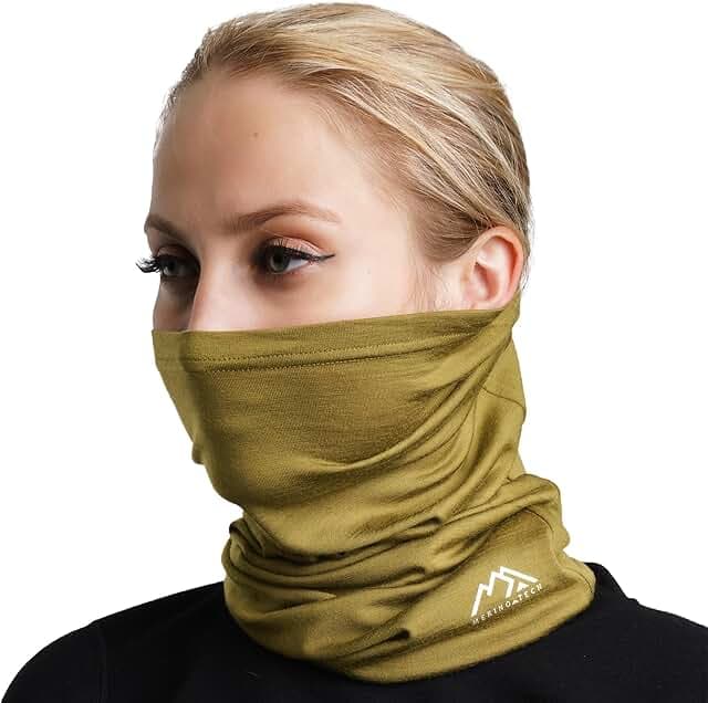 Merino.tech Merino Wool Ski Neck Gaiter - Face Mask Neck Warmer for Men and Women (165 Olive Grove)