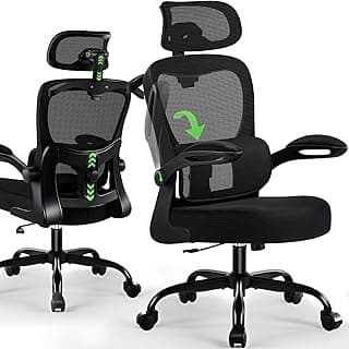 AreShark Office Chair Ergonomic Desk Chairs with Adjustable Lumbar Support& Headrest Hanger, High Back Breathable Mesh Chair with Wheels, Rolling Swivel Comfy Task Computer Chair for Home Work Gaming