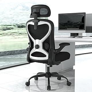 Ergonomic Office Chair, Mesh Desk Chair with Headrest, Lumbar Support, Thick Seat Cushion, Flip-up Arms, High Back Computer Task Chairs for Home Office, Black/Silver