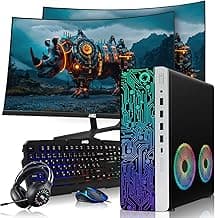 HP Gaming PC Desktop Computer – AMD Pro A10-9700,RX 550 Graphics,16GB RAM,512GB SSD,Dual 27 Inch Curved Monitor,RGB Keyboard with AI Copilot,Mouse,2X ARGB Fan WiFi,RGB Headphone,Windows 11(Renewed)