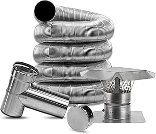 Fireside Chimney Supply Stainless Steel Chimney Liner Kit | FireSafe Flexible Chimney Liner with Tee Connector for Wood Stoves & Venting | Made in The USA | Heavy-Duty 6 Inch x 15 Feet