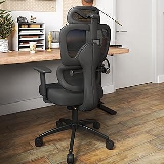 Ergonomic Office Chair with Adjustable Lumbar Support, 3D Arms and Headrest, High Back Wide Desk Computer Chair with Wheels, for Home & Office, Black