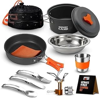 Camping Cookware Mess Kit Set with Stove - Backpacking Camping Pots and Pans Set, All in One Non-Stick Camping Cooking Set, Portable Stove, Hiking, Picnic, Outdoor & Camping Cookware Set