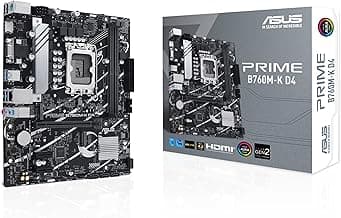 ASUS Prime B760M-K D4 Intel® B760 (LGA 1700)(13th and 12th Gen) mATX Motherboard, PCIe 4.0, Two PCIe 4.0 M.2 Slots, DDR4, Realtek 2.5Gb Ethernet, HDMI®, SATA 6 Gbps, Front USB 3.2 Gen 1, Aura Sync