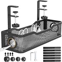 Under Desk Cable Management Tray Black, Cinati Wire Organizers No Drill, Cable Tray with Clamp for Wire Management, Cord Organization Box for Office, Home - No Damage to Desk