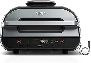 Ninja | Indoor Grill and Air Fryer| Foodi Smart XL | 6-in-1 Grill, Air Fry, Roast, Bake, Broil, Dehydrate & Crisp |Smart Thermometer & Splatter Shield | Dishwasher Safe Parts | Black/Silver | FG551