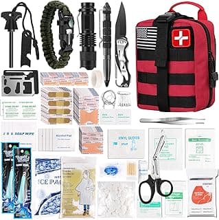 Survival First Aid Kit, Molle Medical Pouch 288PCS Outdoor Emergency Survival Gear and Equipment for Hiking Camping Hunting Car Boat Home Travel and Adventures, Gift for Him Men (RED)