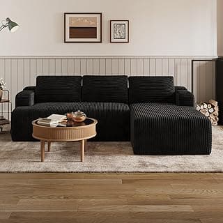 Novilla L-Shape Sectional Couches for Living Room with Smarts Coil® Support, 3 Seater Sectional Sofas for Living Room Bedroom, Corduroy Cloud Couch Sectional, No Assembly(Black, Right Hand Facing)