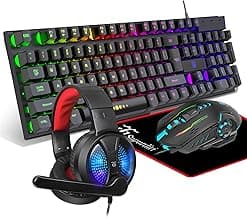 Gaming Keyboard and Mouse,Headphones,Mouse pad，All in One Combo for PC Gamers and Xbox and PS4 Users