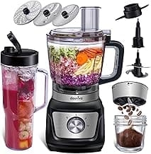 All In One Food Processor Blender Bombo 1000W,8 Cup Food Processor,24oz To-Go Lid Cup, for Smoothies/Shakes/Mixing/Shredding/Slicing/Chopping/Dough/Grinder, Black
