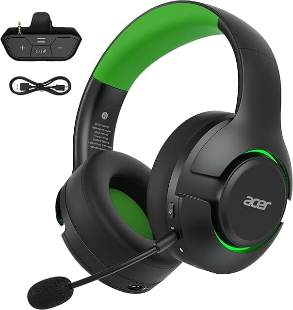acer Wireless Gaming Headset for Xbox Series X|S & Xbox One, Bluetooth 5.4 Headphones with Noise Canceling Mic, 3D Surround Sound, 40H Battery, Compatible with PC, PS5, Switch, Mac - Black Green