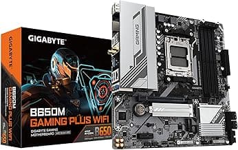 GIGABYTE B650M GAMING PLUS WIFI AMD AM5 mATX Motherboard, Support Ryzen 9000/8000/7000 Series, DDR5, 5+2+2 Power Phase, 2x M.2, PCIe 4.0, USB-C 3.2 Gen 1, WIFI6E, 2.5GbE, EZ-Latch, Q-Flash, RGB Fusion