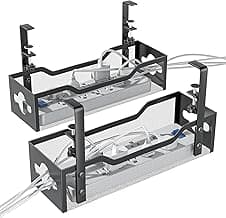 2 Pack Under Desk Cable Management Tray, 13.38" Cable Organizer No Drill, Quszmd Standing Cord Organizer and Wire Management - Black