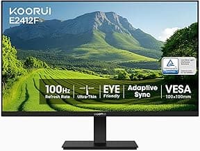 KOORUI 24-inch Computer Monitor Full HD 1920 x 1080p 100Hz VA Display 4000:1 Contrast Ratio with HDMI VGA, TÜV Rheinland Certified, 100 x 100 mm VESA Mountable, Ultra-Slim Design, Tilt, Black, E2412F