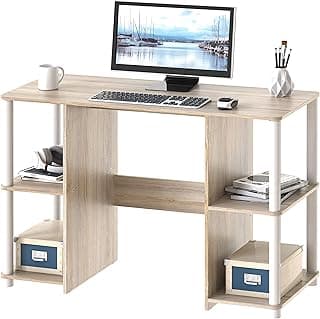 SHW 38-Inch Home Office Wood Desk with Double Sided Shelves, Oak