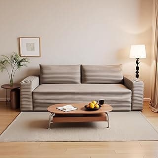 JINGLING 71" Small Couches for Small Spaces | Boneless Couch in a Box: Compressed Sofa | Apartment Furniture Love Seat for Living Room & Bedroom | No Assembly | Corduroy | Camel