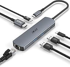 acer 6 in 1 USB C Hub, 4K@60Hz USBC to HDMI Adapter with 1000Mbps Ethernet, 100W PD Charging, USB A/USB C Data Ports USB C Splitter for MacBook Pro/Air, Acer, iPad, iPhone 17/16/15