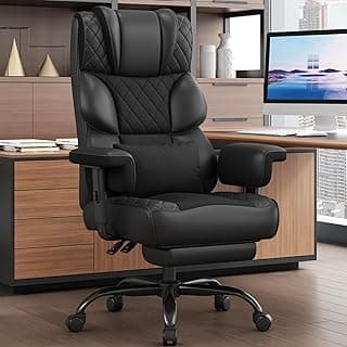 Vonesse Big and Tall Office Chair, Desk Chair with Soft Adjustable Armrests, Ergonomic High Back Gaming Chair with Lumbar Support, Executive Computer Chairs with Footrest (PU Leather, Black)
