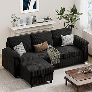 Vongrasig 79" Convertible Sectional Couch Sofa with Storage Ottoman, 3 Seat L Shaped Couch with Side Storage Pockage, Small Couches for Living Room, Apartment and Small Space, Black