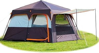 KTT Large Tent 6-8-10-12 Person,Family Cabin Tents,2 Rooms,2 Doors and 4 Windows with Mesh,Straight Wall,Waterproof,Double Layer,Big Tents for Outdoor,Picnic,Camping,Family Gathering