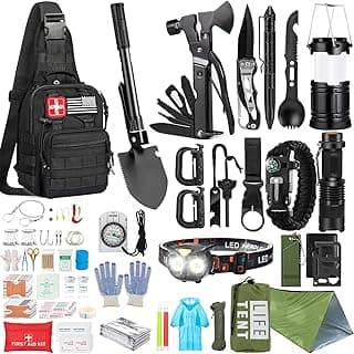 Survival Kit, 294 Pcs Survival Gear First Aid Kit with Molle System Compatible Bag and Emergency Tent, Emergency Kit for Earthquake, Outdoor Adventure, Hiking, Hunting, Gifts for Men Women