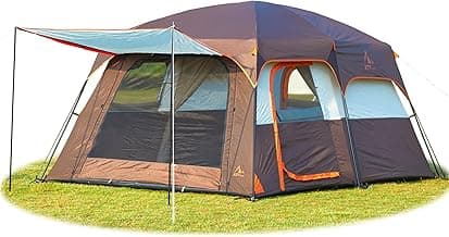 KTT Extra Large Tent 6-10-12-14 Person(A),Family Cabin Tents,2 Rooms,3 Doors and 3 Windows with Mesh,Straight Wall,Waterproof,Double Layer,Big Tent for Outdoor,Picnic,Camping,Family Gathering