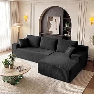 Cloud Sectional Boneless Couches for Living Room, Modular L Shaped Couch with Deep Seat Oversized Right Facing Chaise, Memory Foam Compressed Spineless 3 Seater Sofa for Apartment, Black | No Assembly Required, Deep Seat, Cat-Claw Resistant, High-Resilience Foam, Flexible Modular, Washable Covers