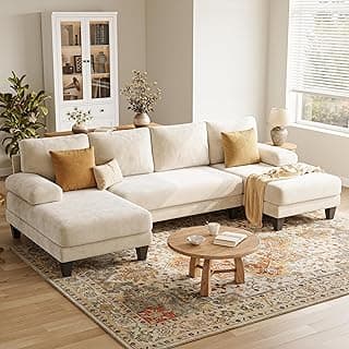 U-Shaped Sectional Couches for Living Room | 112 Inch Modern Sectional Couch | Warm White Chenille Sofa with Double Chaise for Apartment