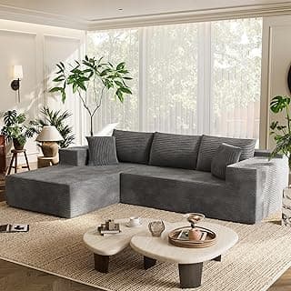 Homall 108" Modular Sectional Sofa, Boneless Couch with L-Shape Chaise, Cloud Couch with Deep Seat Upholstered, No Assembly Required for Living Room, Bedroom (Corduroy, Grey)