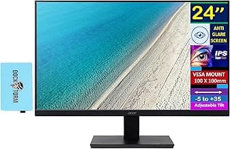 acer 24" FHD IPS Monitor with 4 ms Response Time, Anti-Glare, Adaptive Sync, Integrated Speakers, VESA Mount (100x100mm) & Dockztorm USB Port Expander, VGA, HDMI, Black Color