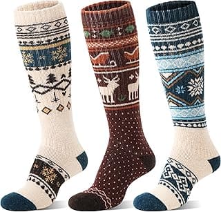 3 Pairs Merino Wool Ski Socks for Womens Mens Thermal Winter Warm Thick Knee High Socks for Skiing Snowboarding
