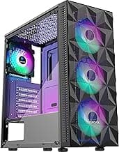 PC Case Pre-Install 4 RGB Fans, ATX Gaming Computer Case with Diamond-Shaped Mesh Front & Tempered Glass Side Panel, USB 3.0 Airflow Mid Tower case,621